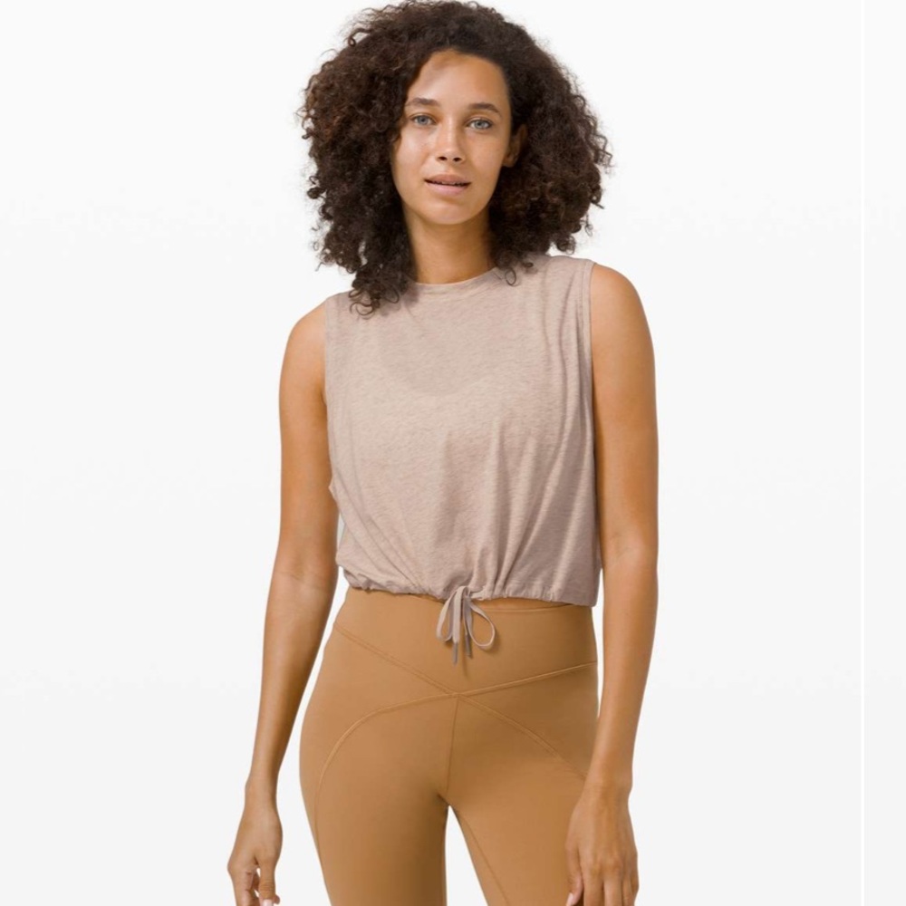 lululemon athletica beige drawstring cropped tank top